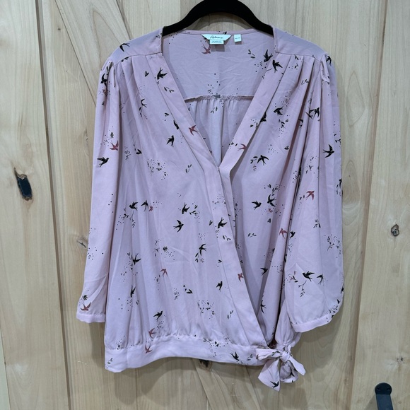 Reitmans The Short cut bird print blouse Size XXL Pink side tie Shirt 2X - Picture 14 of 14